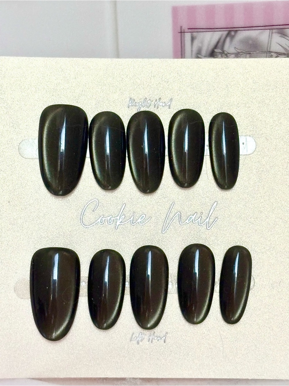 $12 for 2 mix match --2.5cm long medium oval size S Green Cateye Press-On Nails